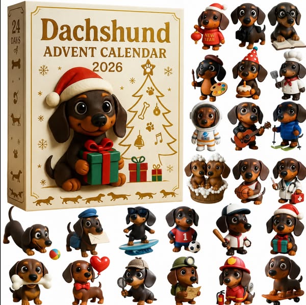 Taxjul Adventskalender 2026 – 24 Små Taxfigurer 🐶🎄