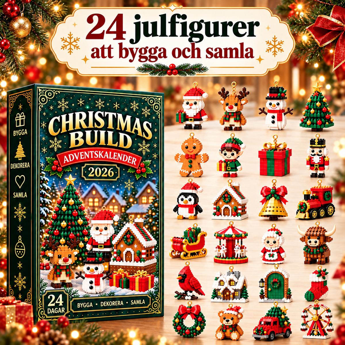 Julbygget™ – Julkalender med 24 figurer att bygga och hänga i granen
