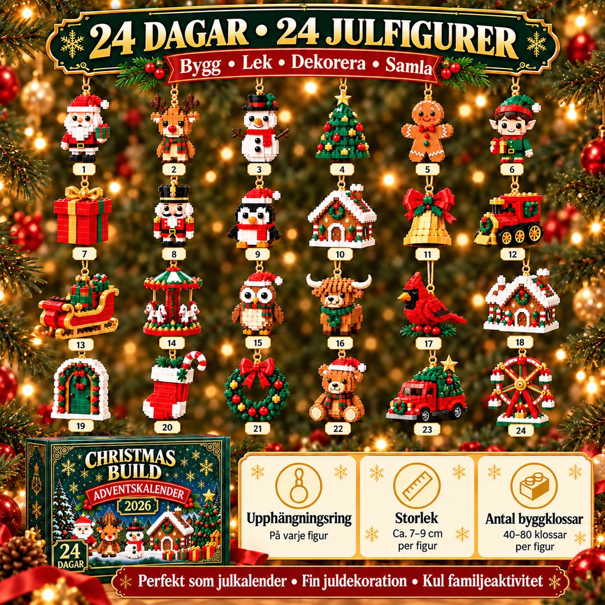 Julbygget™ – Julkalender med 24 figurer att bygga och hänga i granen