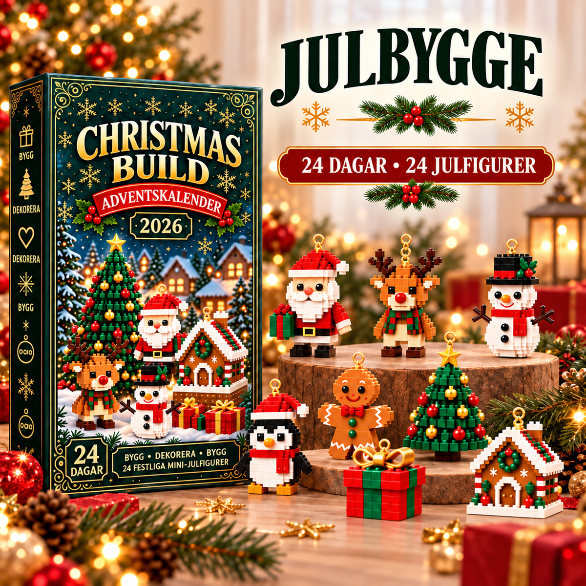 Julbygget™ – Julkalender med 24 figurer att bygga och hänga i granen