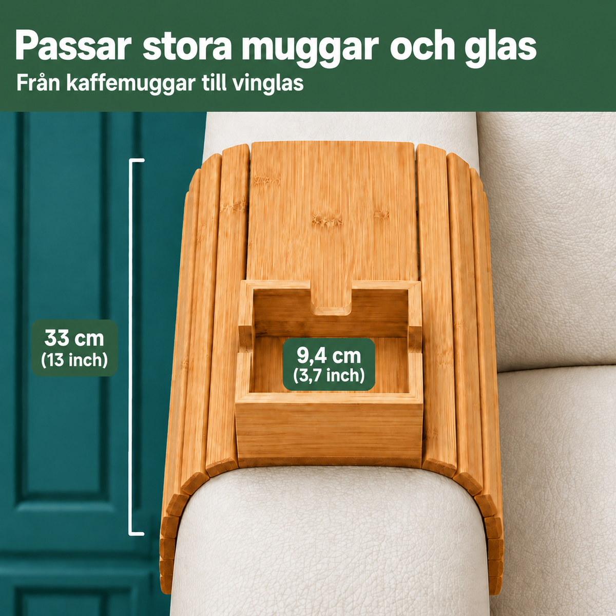Mysora™ – Halkfri Soffbricka i Bambu med Mugghållare