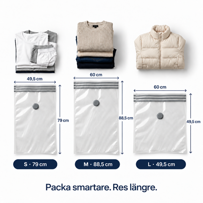 Packlätt™ – Vakuumpåsar för Resväskan med USB-C Pump