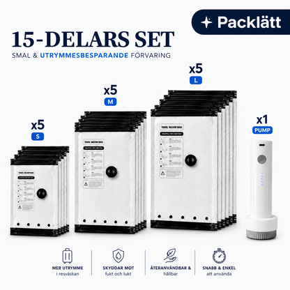 Packlätt™ – Vakuumpåsar för Resväskan med USB-C Pump