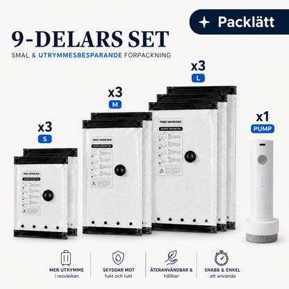 Packlätt™ – Vakuumpåsar för Resväskan med USB-C Pump