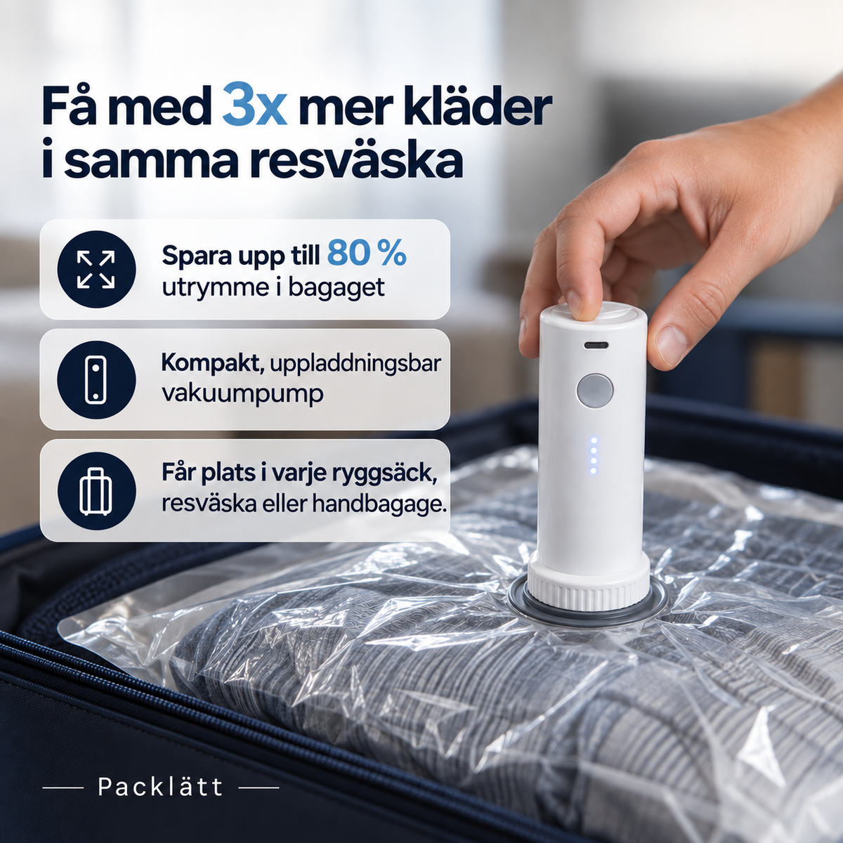 Packlätt™ – Vakuumpåsar för Resväskan med USB-C Pump