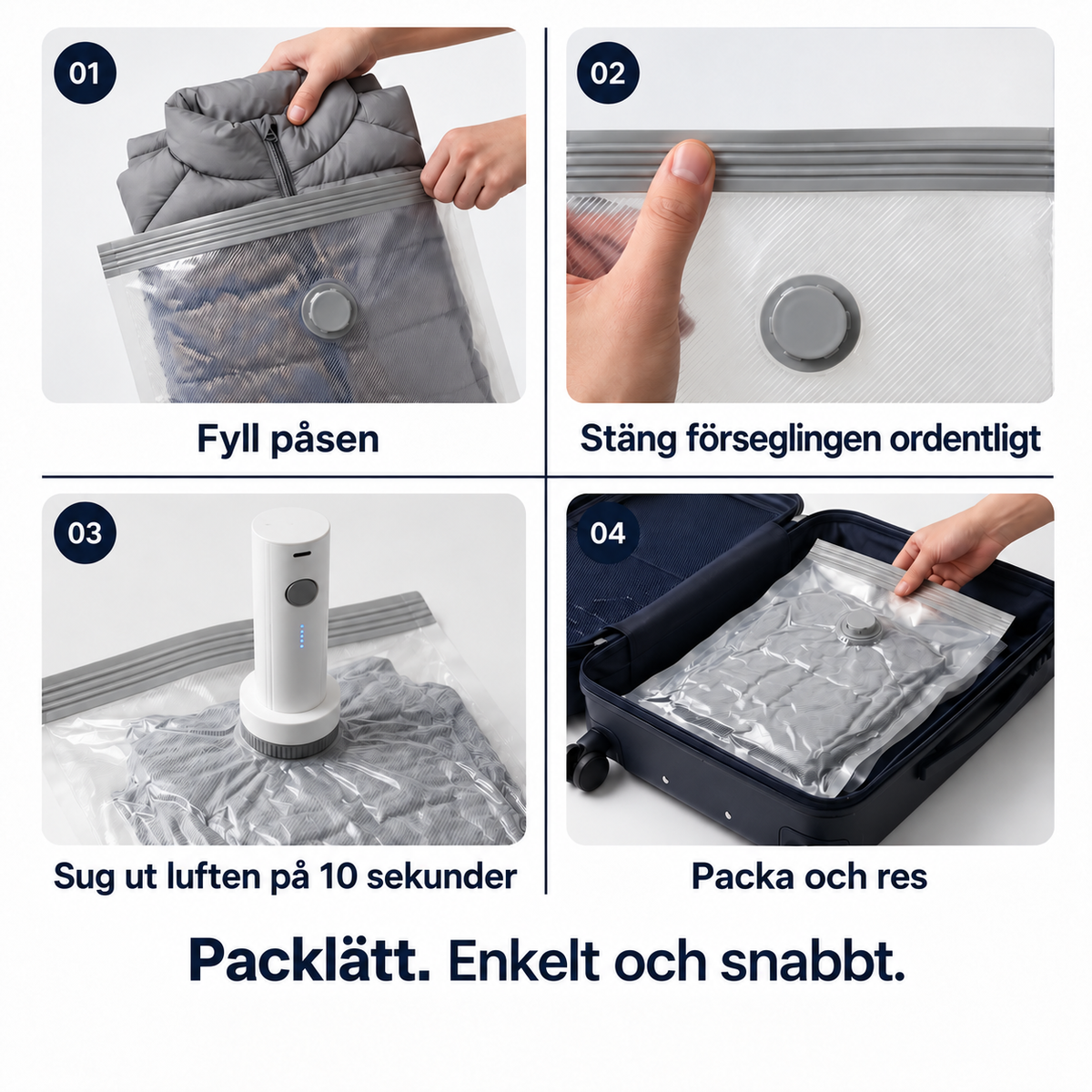Packlätt™ – Vakuumpåsar för Resväskan med USB-C Pump
