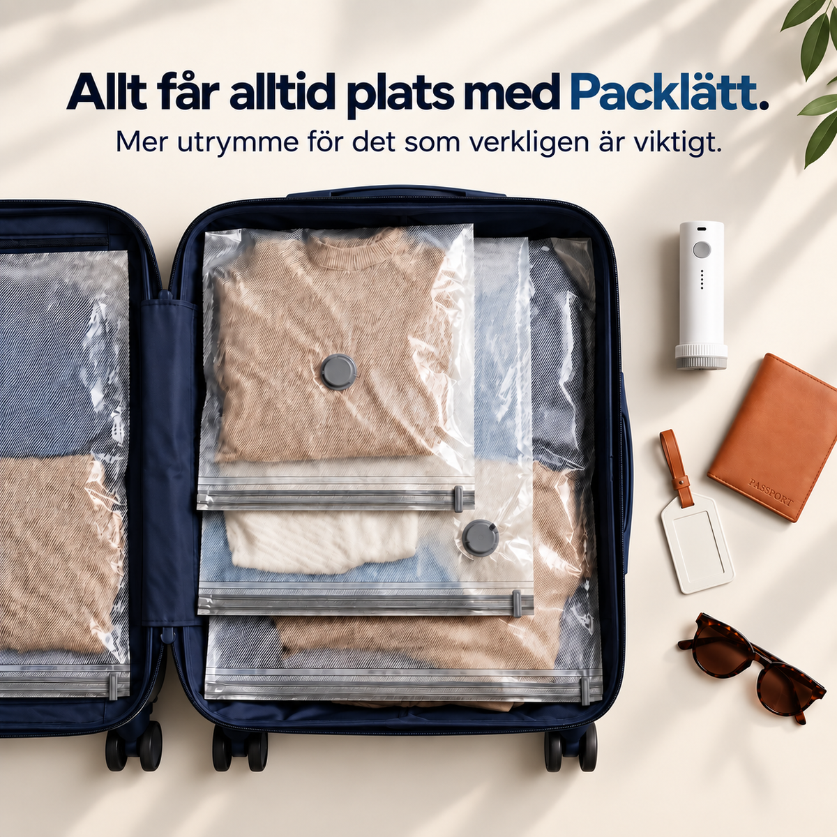 Packlätt™ – Vakuumpåsar för Resväskan med USB-C Pump