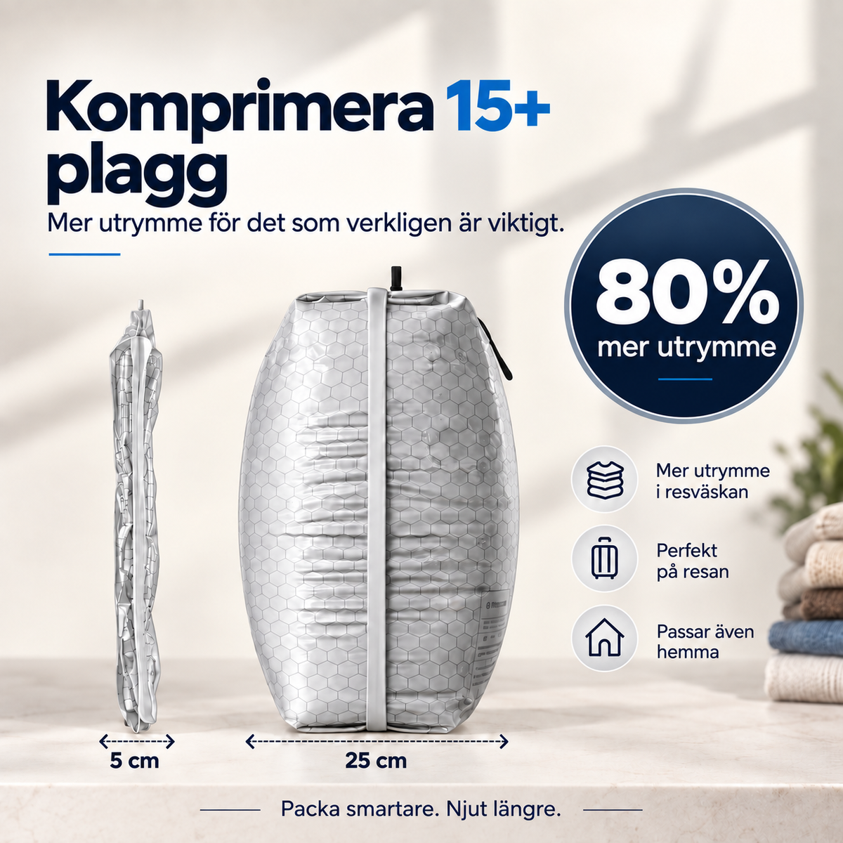 Packlätt™ – Vakuumpåsar för Resväskan med USB-C Pump