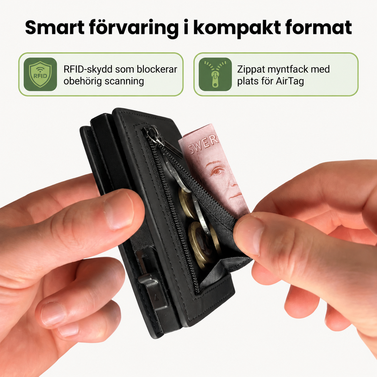 Valdor™ – Smal Plånbok med RFID-skydd och Pop-up Korthållare