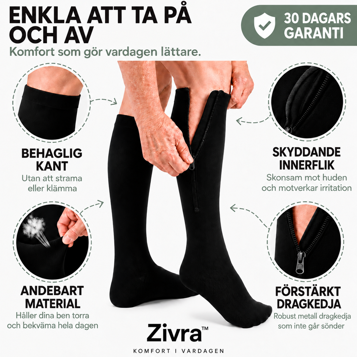 Zivra™ Stödstrumpor med dragkedja